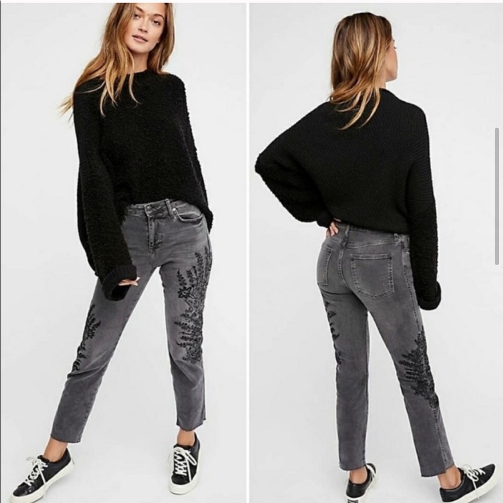 Free People Embroidered Jeans